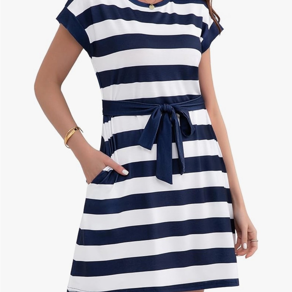 Navy and White Striped Dress